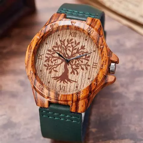 Montre écoresponsable en bois d'ébène sur un poignet