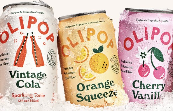 OLIPOP Vintage Cola, Orange Squeeze et Cherry Vanilla - canettes de soda prébiotique saine sur glace