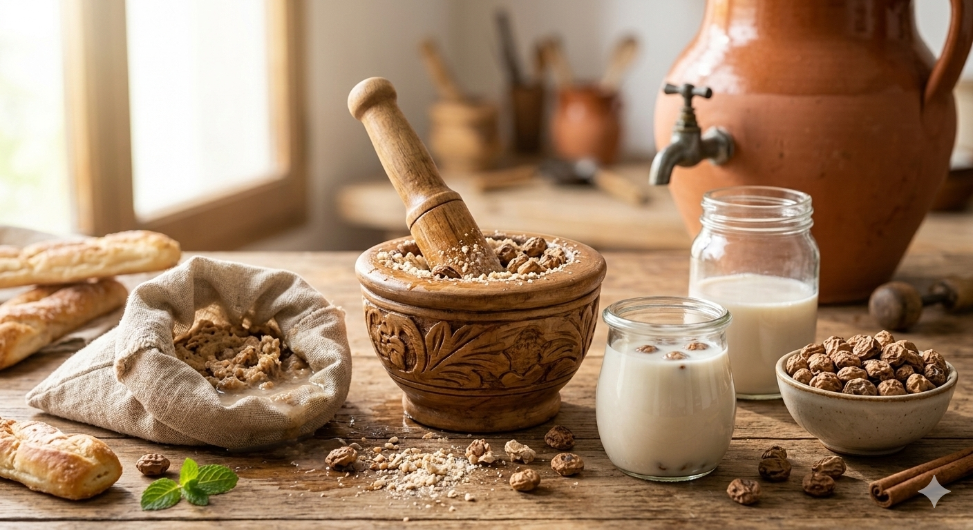 Préparation artisanale de la graine de chufa (souchet)